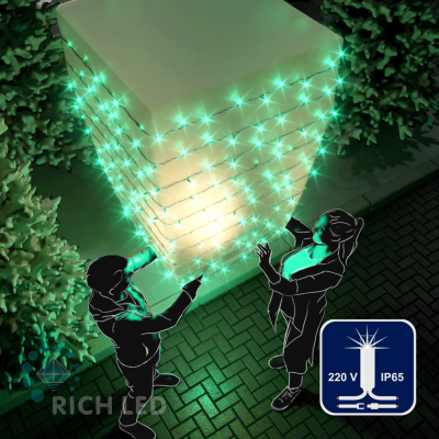 Светодиодные гирлянды RichLed Нить 10 м, 220 В, мерц, IP 65, герм.колп, белый провод, цвет зеленый