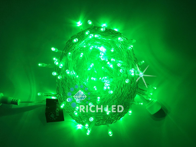 Качественная картинка Светодиодные гирлянды RichLed Нить 10 м, 24 В, мерц, прозр.провод, цвет зеленый