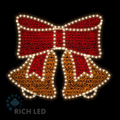 Световая 2Д Елочная игрушка RichLed Двойной колокольчик (деколейс+дюралайт), 24В, т.бел, крас, золот