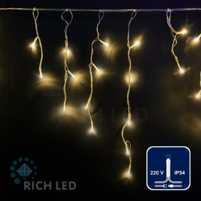 Светодиодная бахрома Rich LED 3*0,5 м, 220 В, мерцание, цвет теплый белый, IP54, прозрачный провод