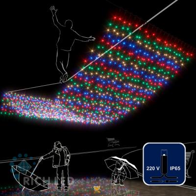 Светодиодный занавес RichLed, 2*6 м, 220 В, постоянное свечение, IP 65, герметичный колпачок, мульти