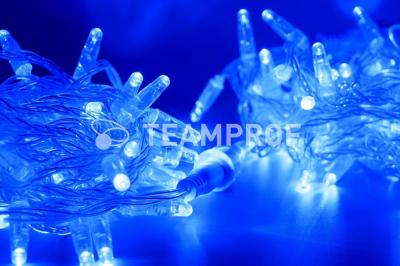 Светодиодная гирлянда нить TeamProf 10м, 100 LED, 220В, мерцание, прозр. провод, герм.колп., синий