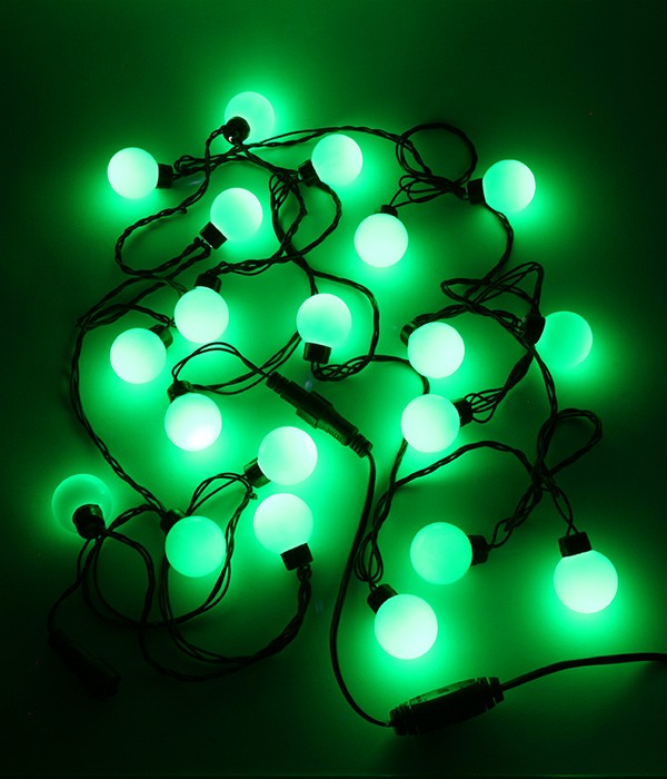 Качественная картинка Гирлянда светодиодная Laitcom "Шарики-40мм"  5м, 20 LED, IP65, 220-230V, черн. пр. зеленый
