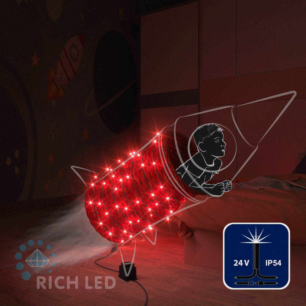 Качественная картинка Светодиодные гирлянды RichLed Нить 10 м, 24 В, мерцание, черн.провод, цвет красный