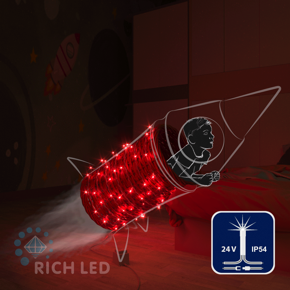 Качественная картинка Светодиодные гирлянды RichLed Нить 10 м, 24 В, мерц, прозр.провод, цвет красный