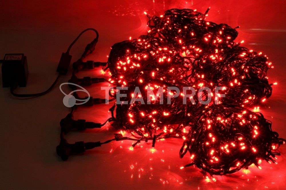 Качественная картинка Светодиодная гирлянда спайдер Teamprof, 5 нитей по 20м, статика, черный провод, красная