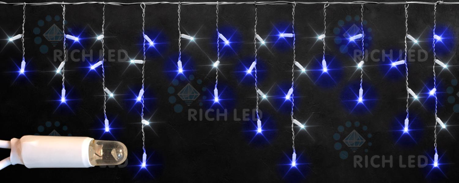 Качественная картинка Светодиодная бахрома Rich LED 3*0,9 м, 220 В, мерцание, IP 54, цвет синий+белый, IP54, прозр. провод