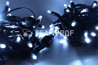 Светодиодная гирлянда нить Teamprof 10 м, 220В, мерцание, герм. колп. черная  резина 2,3мм, белый