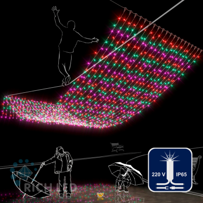 Светодиодный занавес RichLed, 2*6 м, 220 В, мерцание, IP 65, герм. колпачок, красный, зеленый, синий