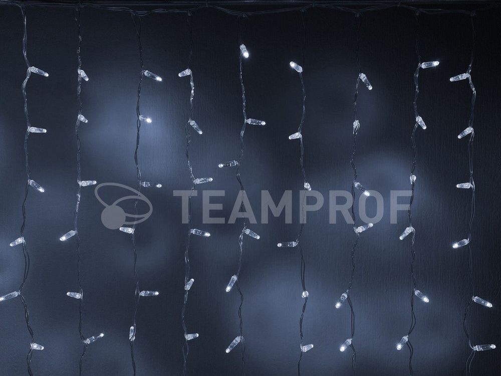 Качественная картинка Светодиодный занавес Teamprof 2х1.5м, мерцание, прозрачный провод, белый
