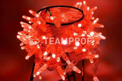 Светодиодная гирлянда нить Teamprof, 10м, 100 LED, 24В, мерцание, прозр. провод, герм.колп., красная