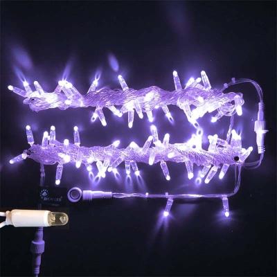 Светодиодная гирлянда нить Teamprof, 10м, 100 LED, 24В, статика, прозр. провод,, герм.колп, фиолет.