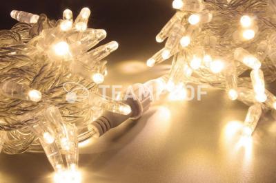 Светодиодная гирлянда нить TeamProf 10 м, 100 LED, 220В, мерцание, гермет.колп., прозр.пр.,теп белый