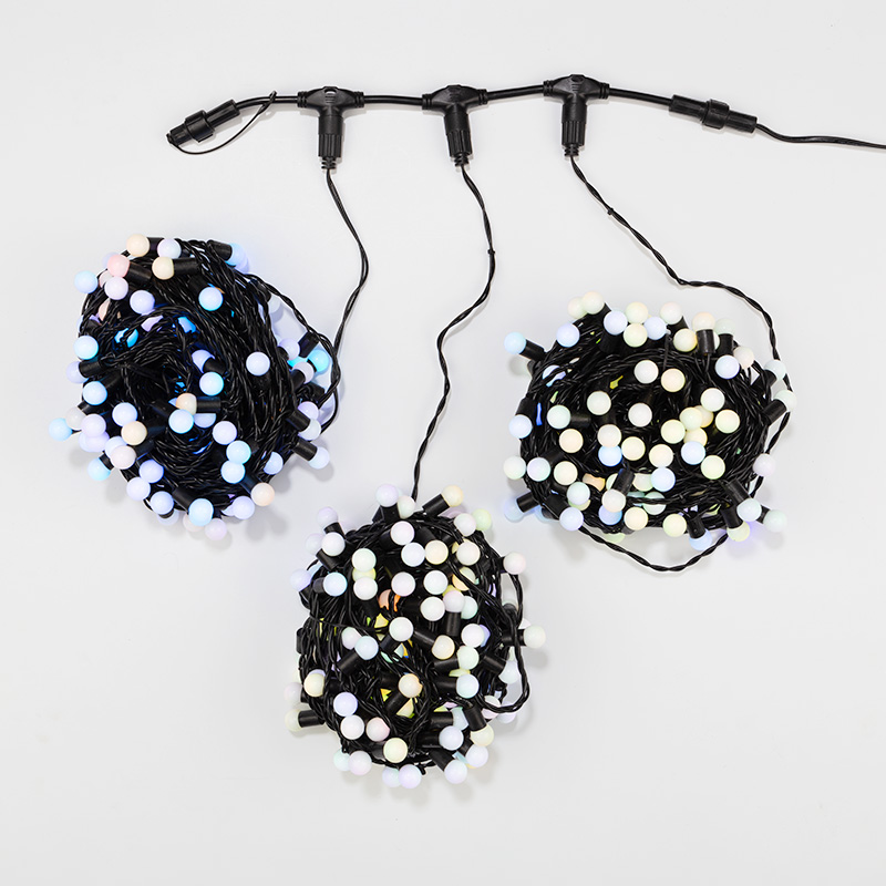 Качественная картинка Гирлянда NEON-NIGHT ClipLight МУЛЬТИШАРИКИ 24V, 3 нити по 20 м, медленная смена цвета, RGB