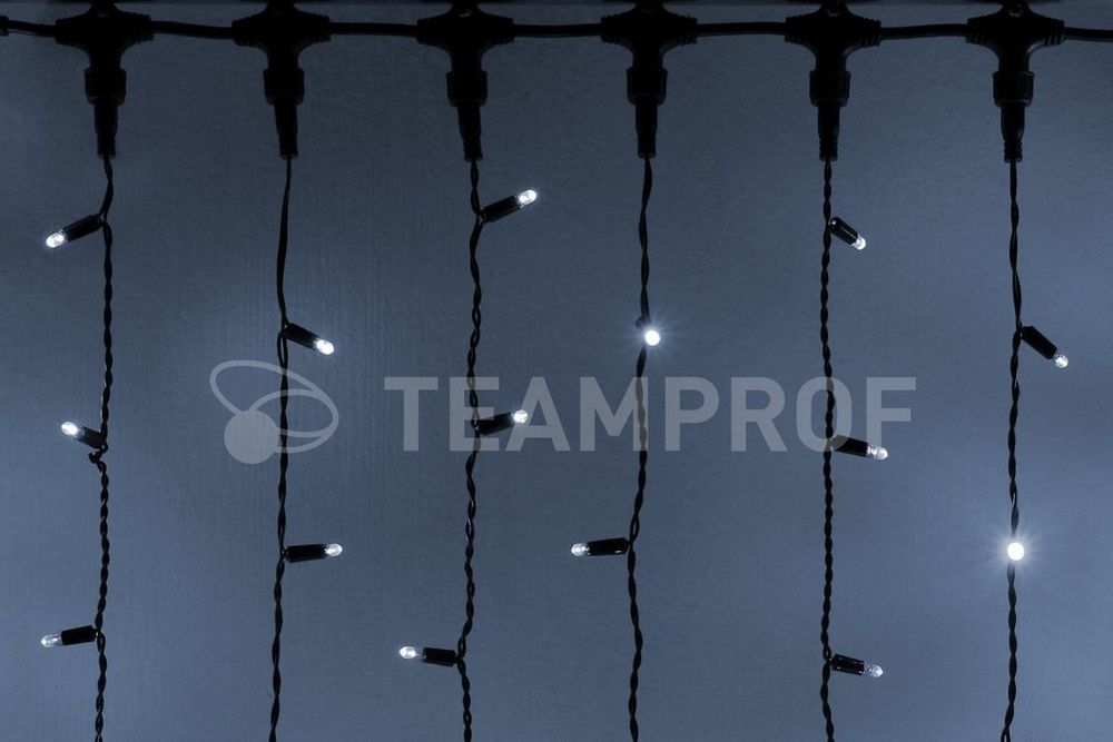 Качественная картинка Светодиодный занавес Teamprof 2х6м, статика, черный провод, белый
