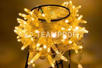 Светодиодная гирлянда нить Teamprof, 10м, 100 LED, 24В, мерцание, прозр. провод, герм.колп., желтая