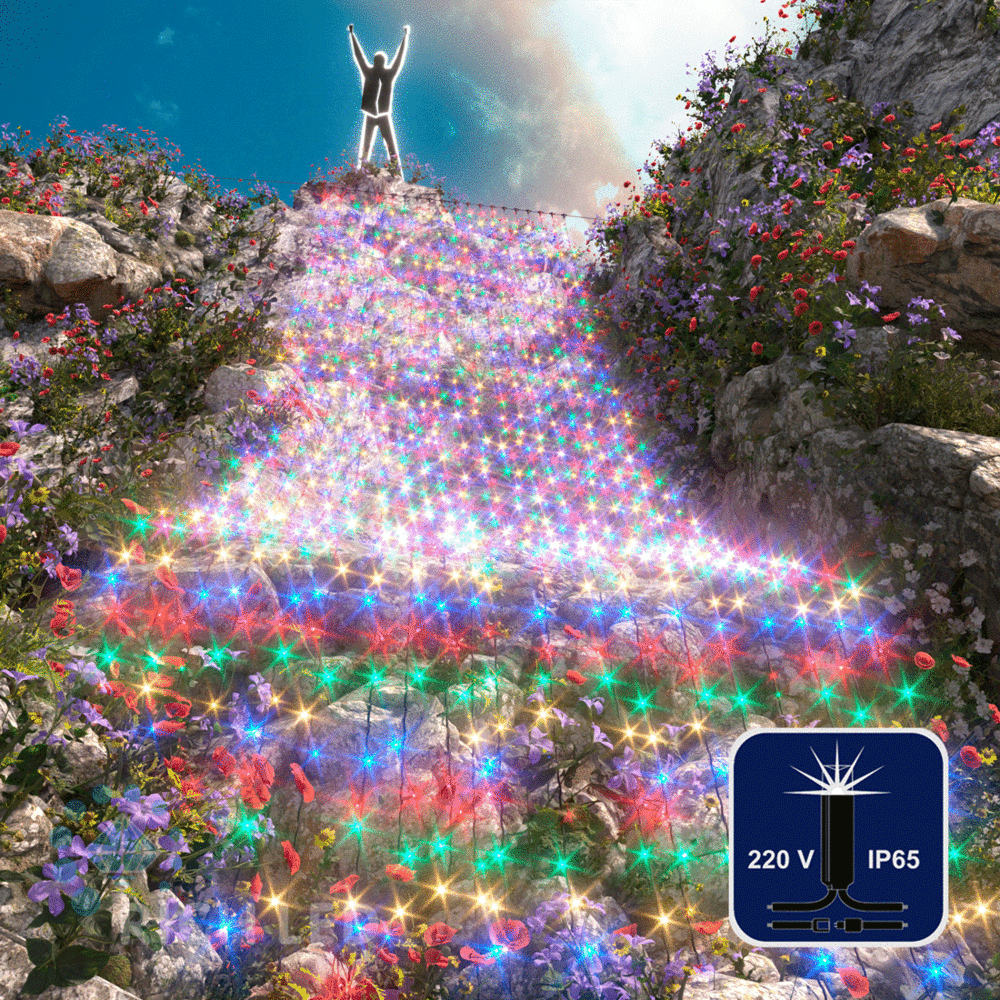 Качественная картинка Светодиодный занавес RichLed,  2*9 м, 220 В, мерцание, IP 65, герметичный колпачок, мульти цвет