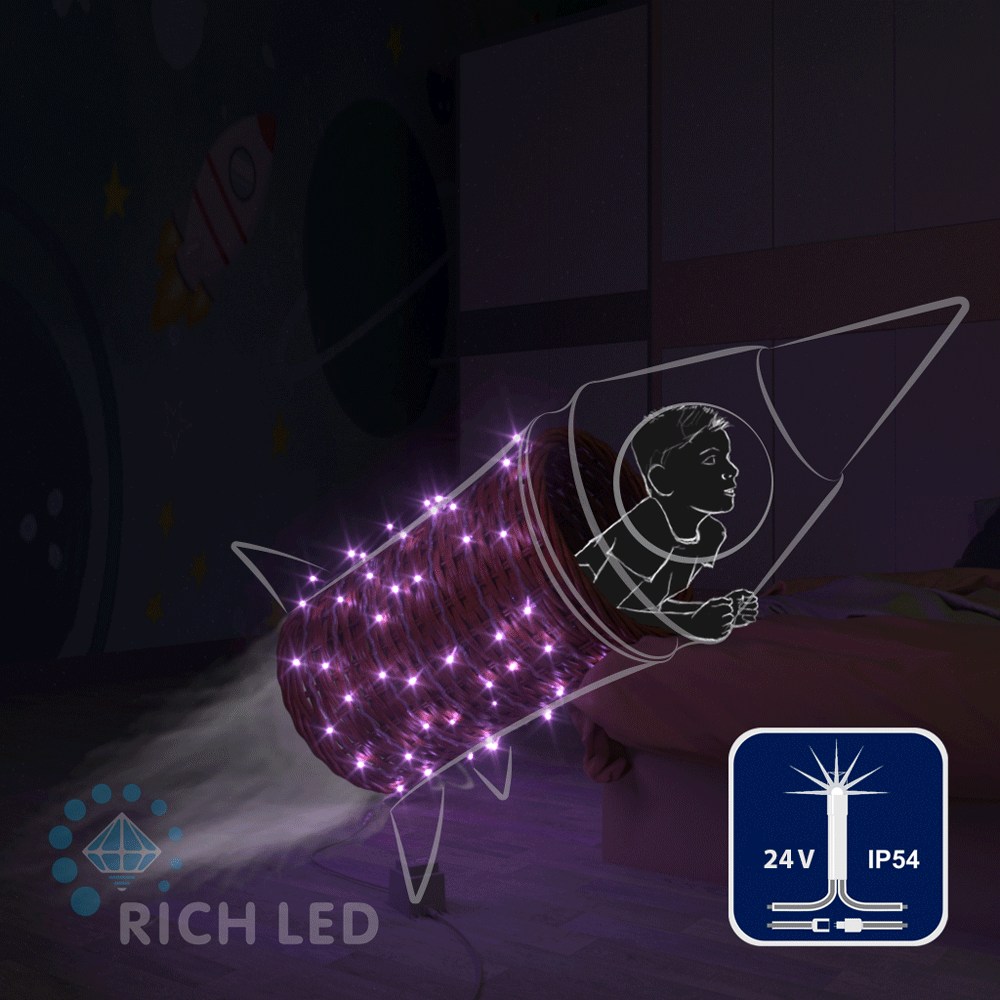 Качественная картинка Светодиодные гирлянды RichLed Нить 10 м, 24 В, мерцание, прозр.провод, цвет фиолетовый