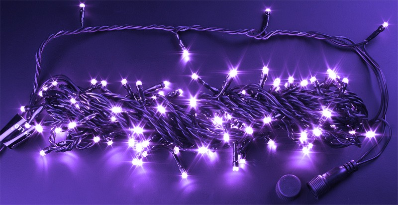 Качественная картинка Светодиодные гирлянды RichLed Нить 10 м, 24 В, мерцание, черный провод, цвет фиолетовый