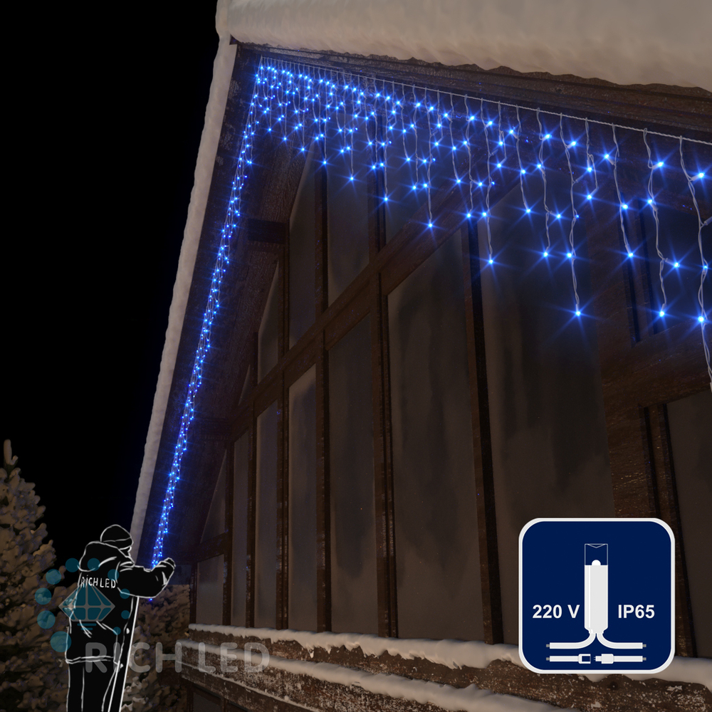 Качественная картинка Светодиодная бахрома Rich LED 3*0,9 м, 220 В, мерцание, цвет синий, IP 54, прозрачный провод