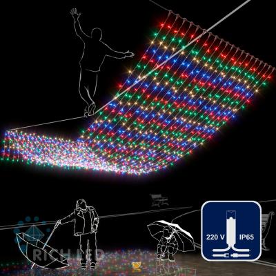 Светодиодный занавес RichLed, 2*6 м, 220 В, пост.свечение, IP 65, герметичный колпачок, цвет мульти