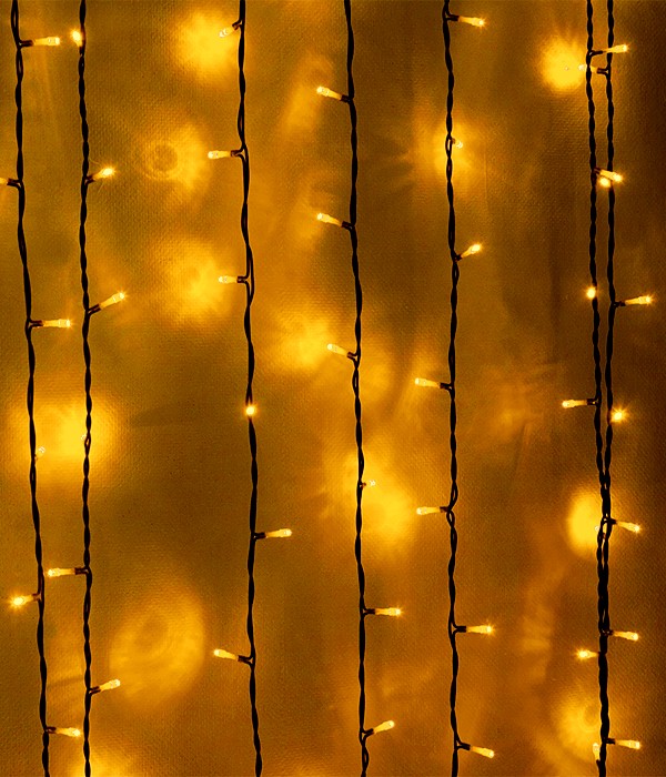 Качественная картинка Светодиодный занавес Laitcom, 2x1м, 200 LED, IP54, прозр. пр., желтый