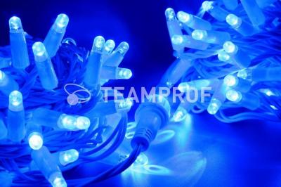 Светодиодная гирлянда нить TeamProf 10 м, 100 LED, 220В, мерцание, белый провод, синий