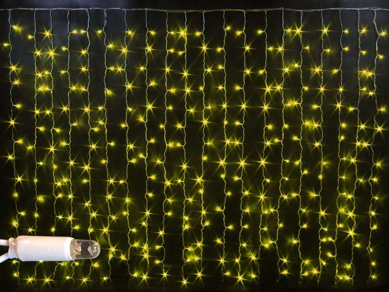 Качественная картинка Светодиодный занавес RichLed, 2*9 м, 220 В, постоянное свечение, IP 65, герметичный колпачок, желтый