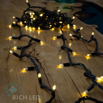 Светодиодная гирлянда Rich LED Нить 10 м, 24В, постоянного свечения, черный резин.провод, т.белый