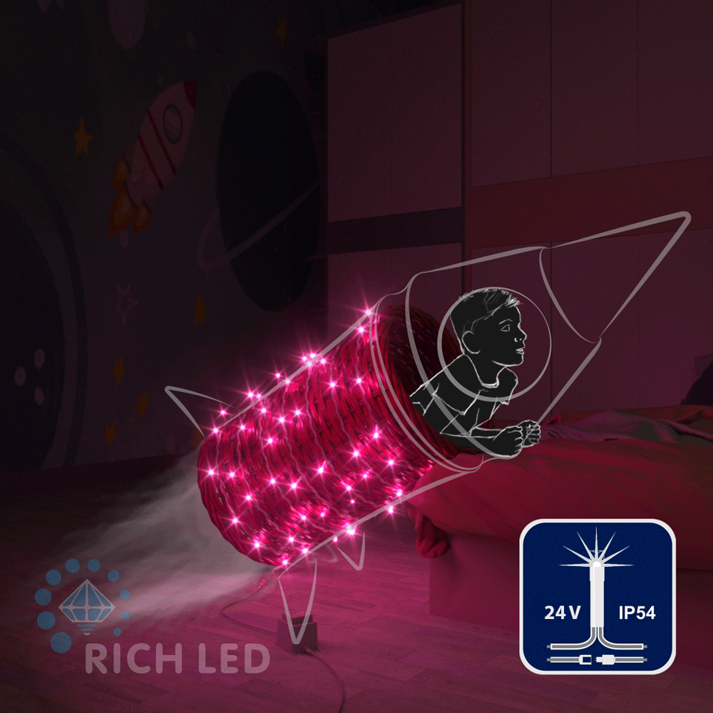 Качественная картинка Светодиодные гирлянды RichLed Нить 10 м, 24 В, мерцание, прозр.провод, цвет розовый