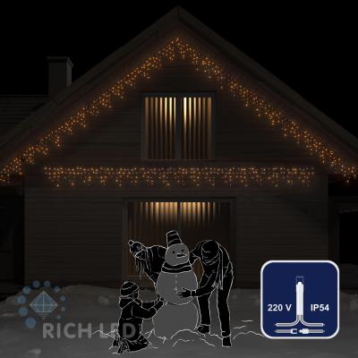 Светодиодная бахрома Rich LED 3*0,5 м, 220 В, пост. свечение, цвет желтый, IP54, прозр. провод