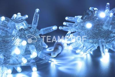 Светодиодная гирлянда нить Teamprof 10м, 220В, мерцание, прозрачный провод, гермет. колп., белый