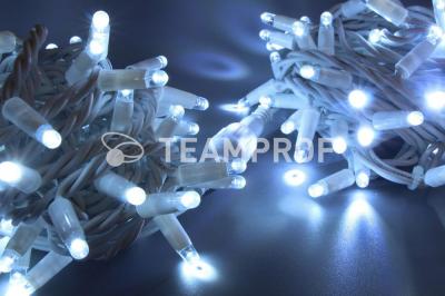 Светодиодная гирлянда нить Teamprof 10м, 220В, статика, белая резина, герм. колп., белый