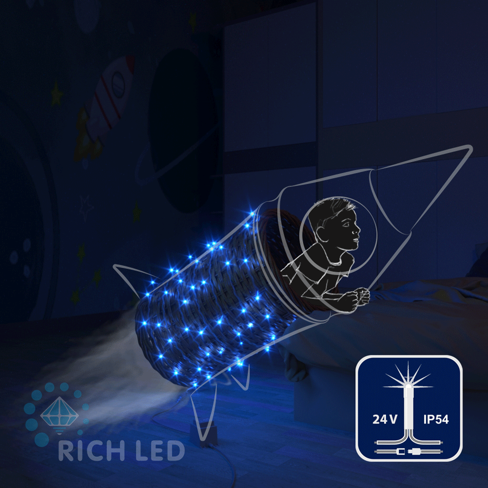 Качественная картинка Светодиодные гирлянды RichLed Нить 10 м, 24 В, мерцание, прозр. провод, цвет синий