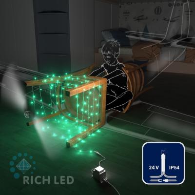 Светодиодные гирлянды RichLed Нить 10 м, 24 В, пост.свеч, прозр.провод, зеленый