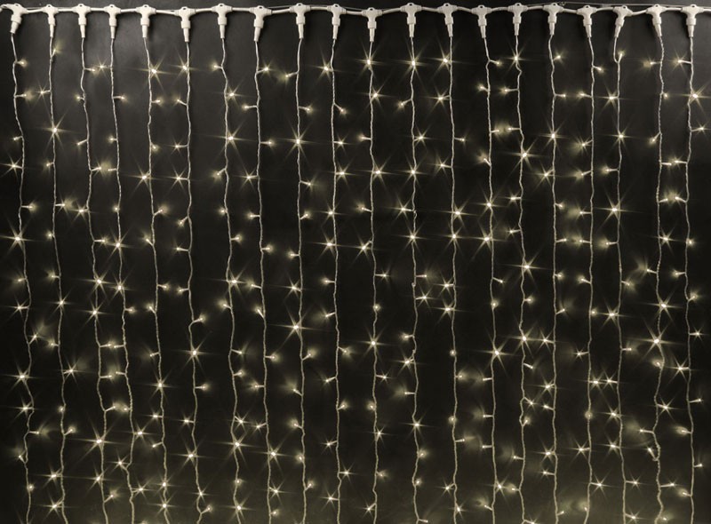 Качественная картинка Светодиодный занавес RichLed, 2*9 м, 220 В, мерцание, IP 65, герметичный колпачок, цвет теплый белый