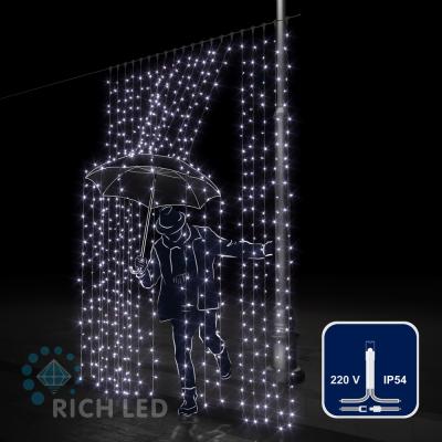 Светодиодный занавес RichLed, 2*3 м, 220 В, постоянное свечение, IP54, цвет белый