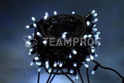 Светодиодная гирлянда нить Teamprof, 10м, 100 LED, 24В, мерцание, черный провод, герм.колп., белая