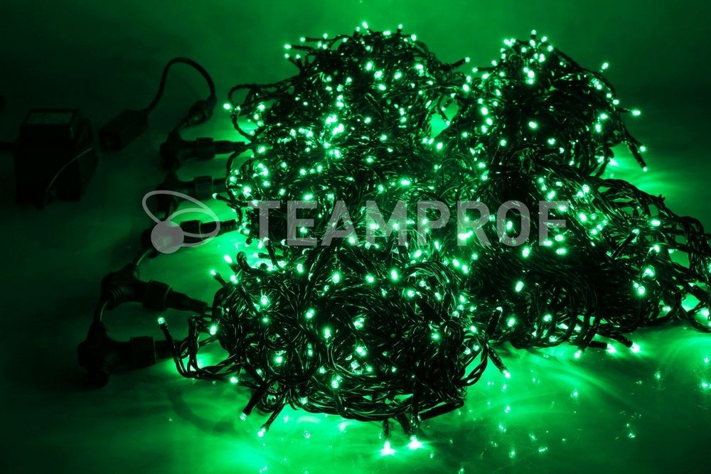Качественная картинка Светодиодная гирлянда спайдер Teamprof, 5 нитей по 20м, статика, черный провод, зеленая