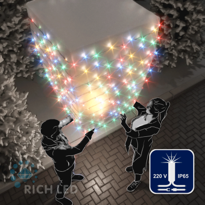 Светодиодные гирлянды RichLed Нить 10 м, 220 В, мерц, IP 65, герм.колпачок, белый пров, мульти цвет