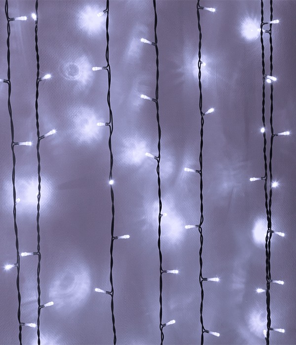 Качественная картинка Светодиодный занавес Laitcom, 2x3м,600 LED, IP54, прозр. пр., белый (мерцание)