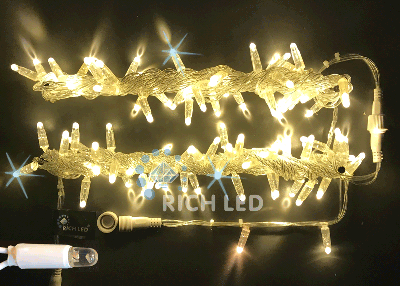 Светодиодные гирлянды RichLed Нить 10 метров, 220 В, мерцание, IP65, герм колпачок, теплый белый