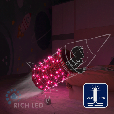 Светодиодные гирлянды RichLed Нить 10 м, 24 В, мерцание, IP65, герм. колп, белый провод, розовый
