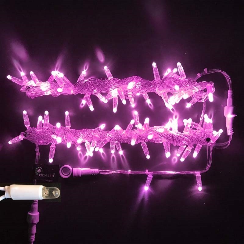 Качественная картинка Светодиодная гирлянда нить Teamprof, 10м, 100 LED, 24В, статика, прозр. провод, герм.колп.,розовый