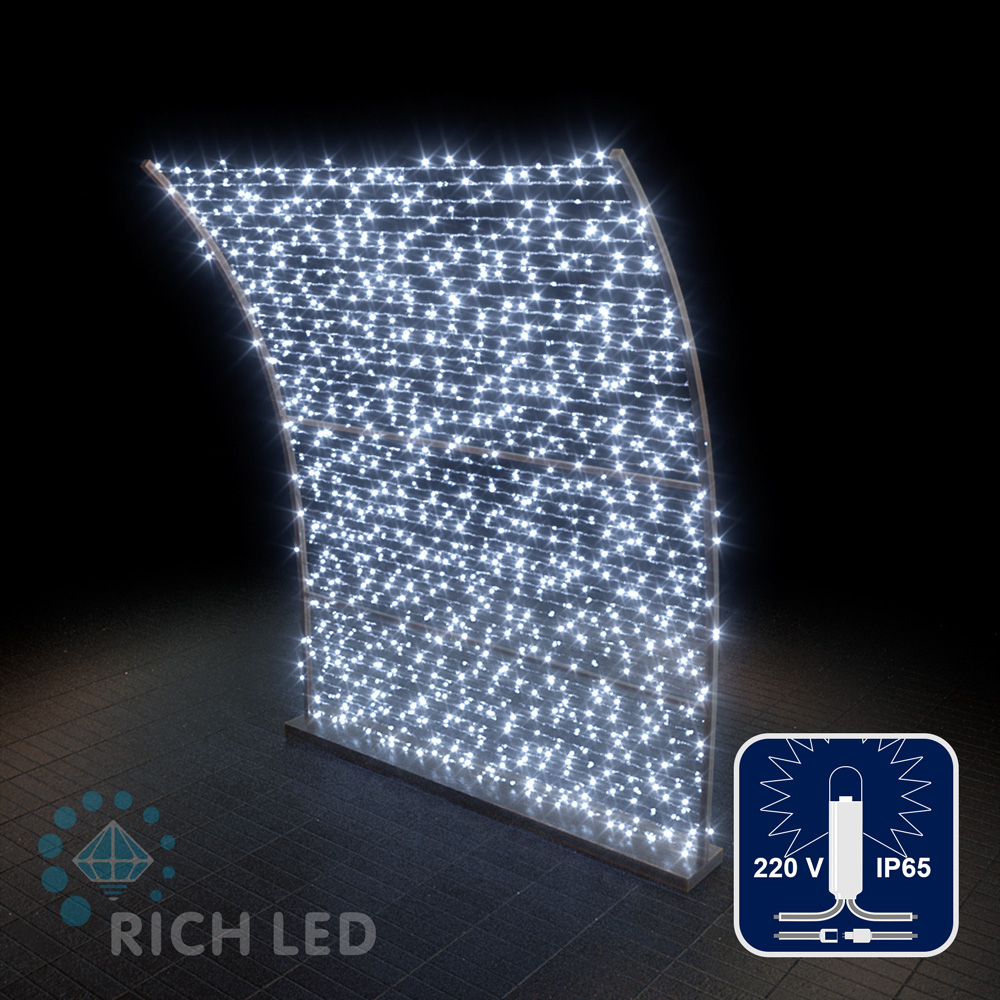 Светодиодные гирлянды Т6 RichLed Нить 10м, 220В, статика IP65, герм. колп, прозр. провод