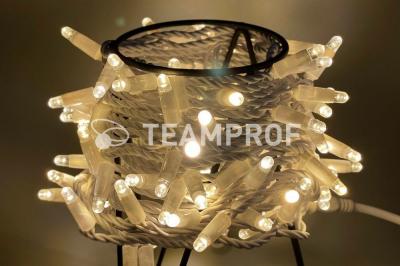 Светодиодная гирлянда нить Teamprof,10м, 100 LED, 24В, статика, белый провод, герм.колп., т. белая