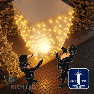 Светодиодные гирлянды RichLed Нить 10 м, 220 В, мерц, IP 65, герм. колп, белый провод, цвет желтый