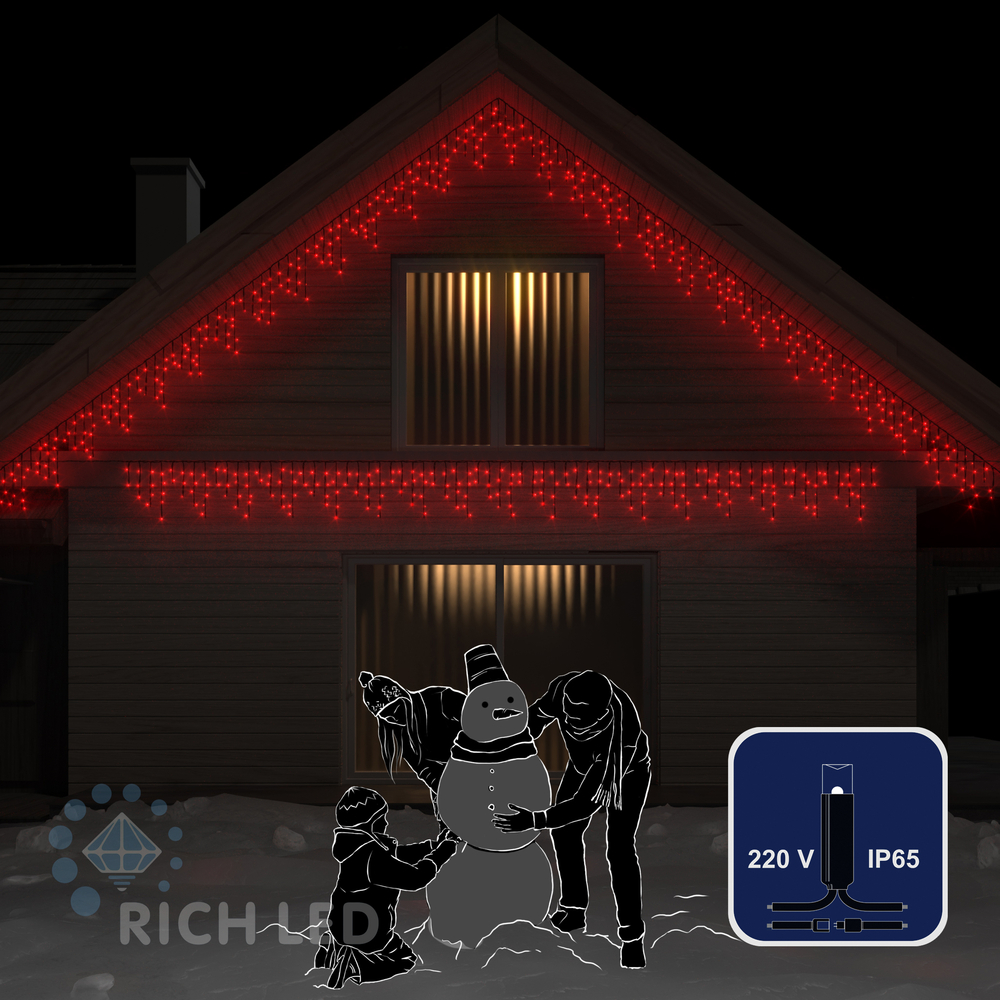 Качественная картинка Светодиодная бахрома Rich LED 3*0.5 м, пост. свечение, черн. провод, IP65, красный RL-i3*0.5-CB/R