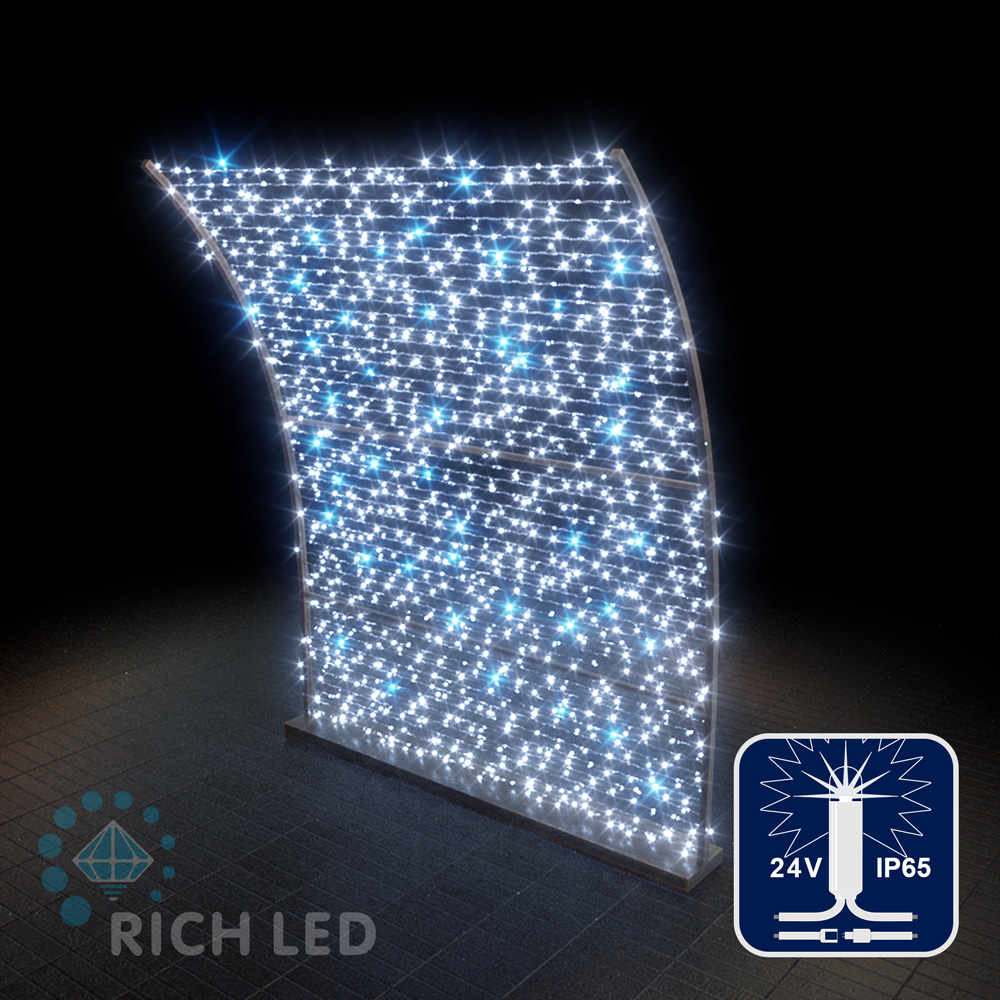 Светодиодные гирлянды Т6 RichLed Нить 10м, 24В, мерцание IP65, герм. колп, резина провод