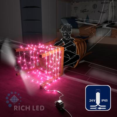 Светодиодные гирлянды RichLed Нить 10 м, 24 В, пост.свеч, IP 65, герм. колп, белый провод, розовый